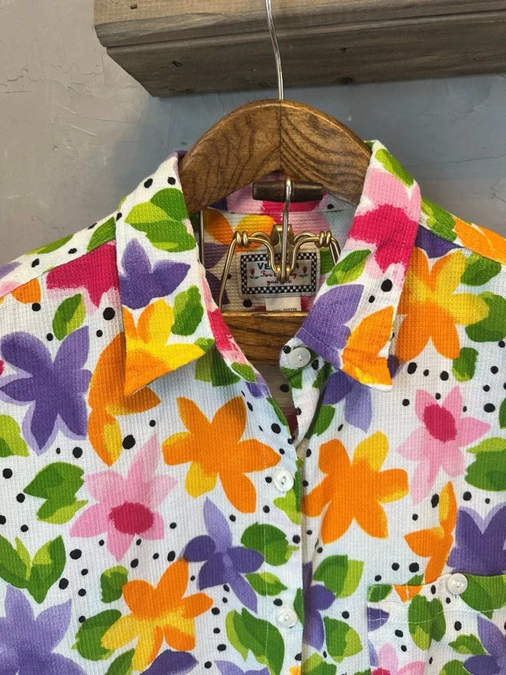 Vintage Colorful 100% Cotton Multicolor Floral Plus SIze Button-Up Top sz 18/20 - Picture 2 of 10